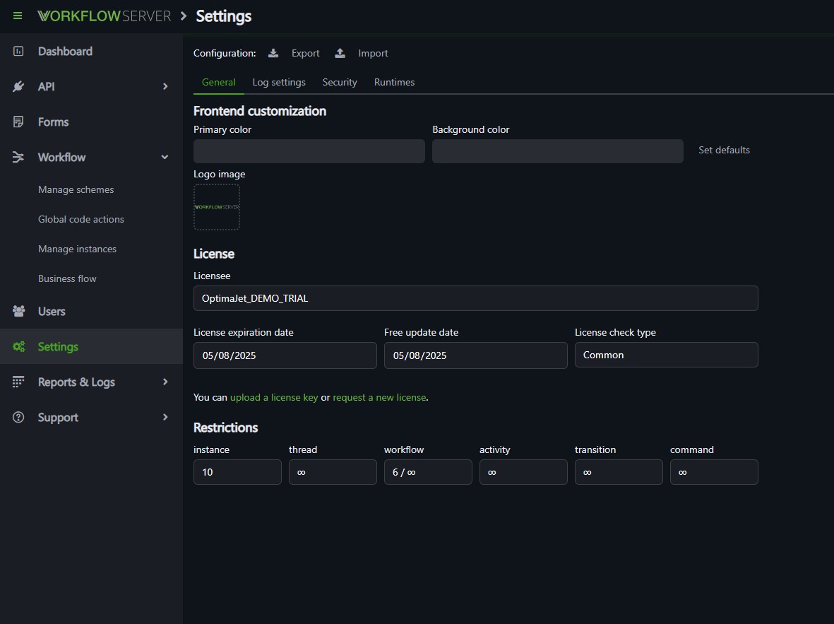 Workflow Server 3.0 dark theme