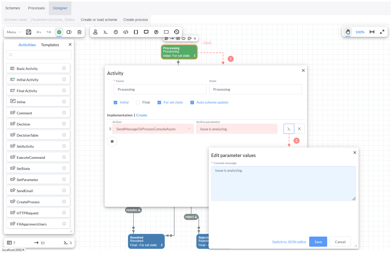 Checking designer parameters