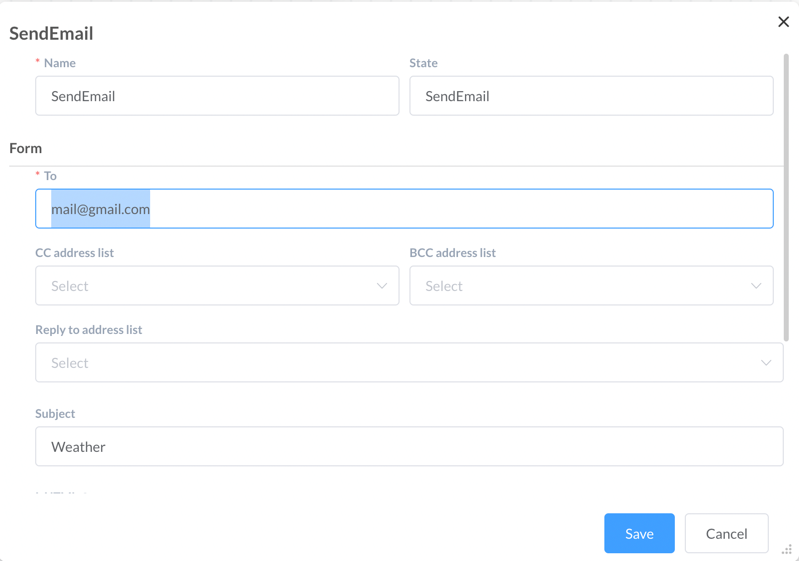 Email sending properties