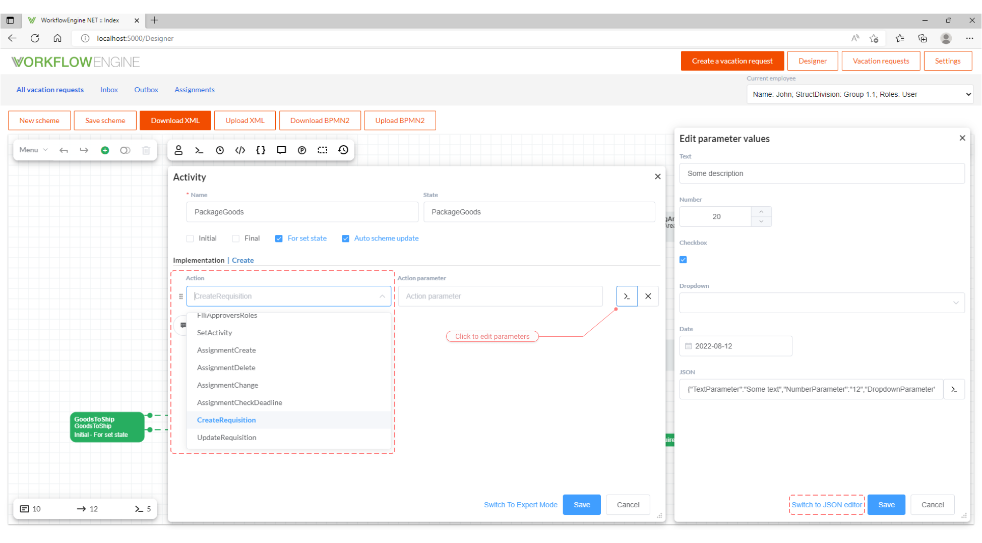 Edit parameter form