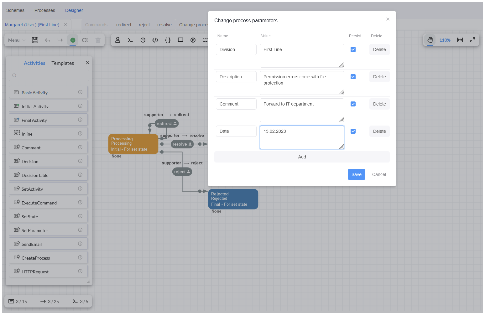 Change Process Parameters