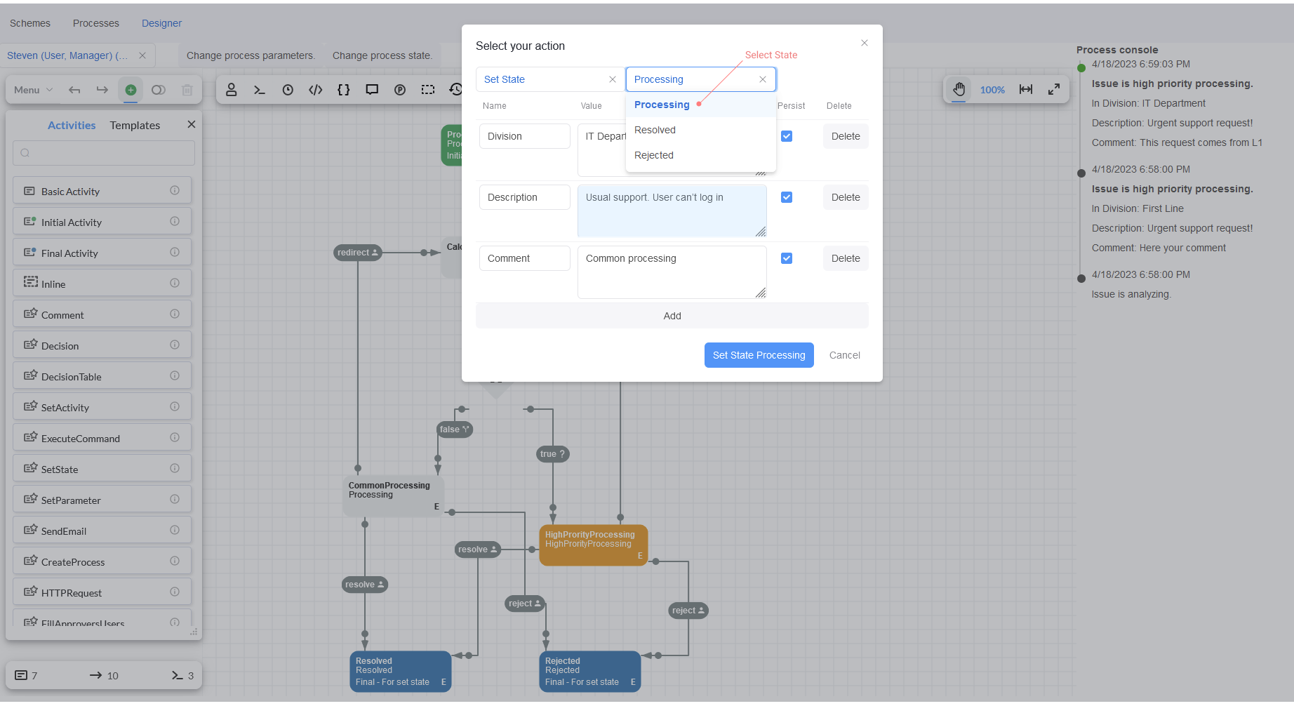 Set State Processing